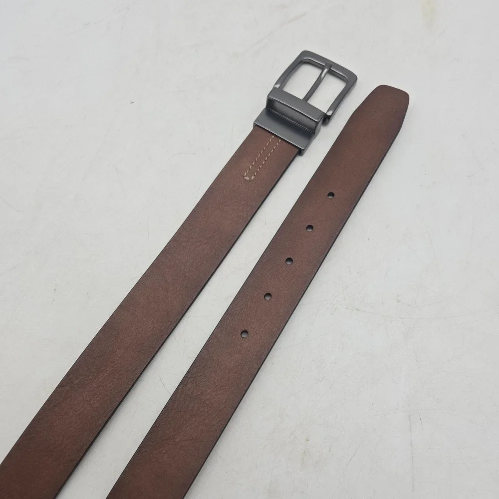 Structure Belt Brown Black Reversible Leather Mens 36 Gunmetal Buckle NWOT